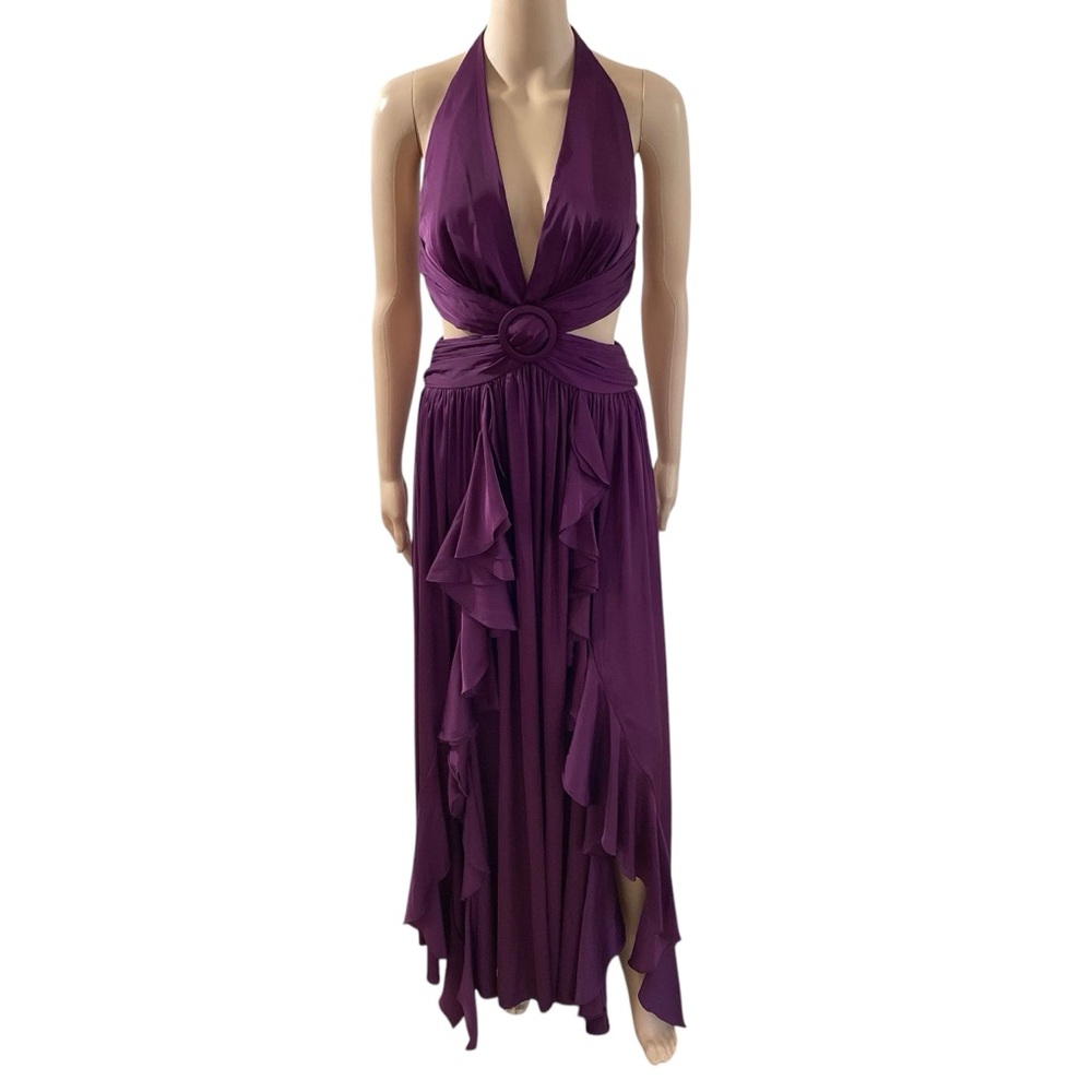 PatBO Purple Halter Gown with Plunge Neckline sz Small but mannequin is a size 4